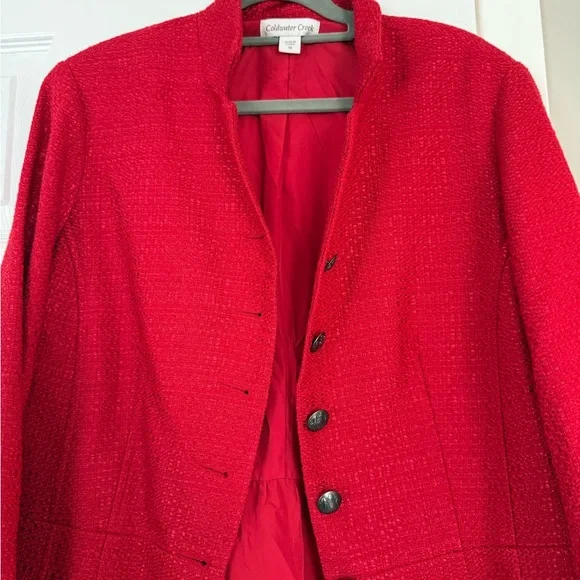 Coldwater Creek Red Blazer Jacket Button Detail Military Holiday Christmas - Picture 2 of 9